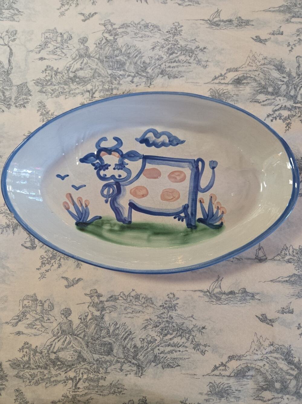M.A. Hadley Pottery 11.25" Oval Serving Dish Cow Stoneware, Lovely Piece